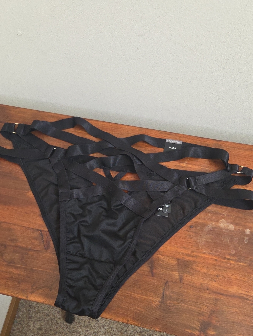 Black Strappy Tanga Panty with Multi-Band Detail